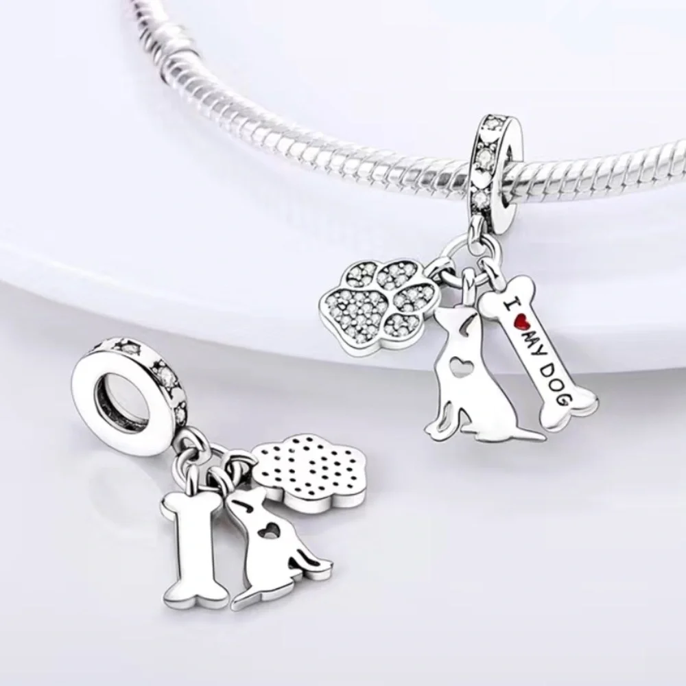 COPY - NEW Silver Plated Jewelry I Love My Dog Paw Dangle Charm - Picture 3 of 4
